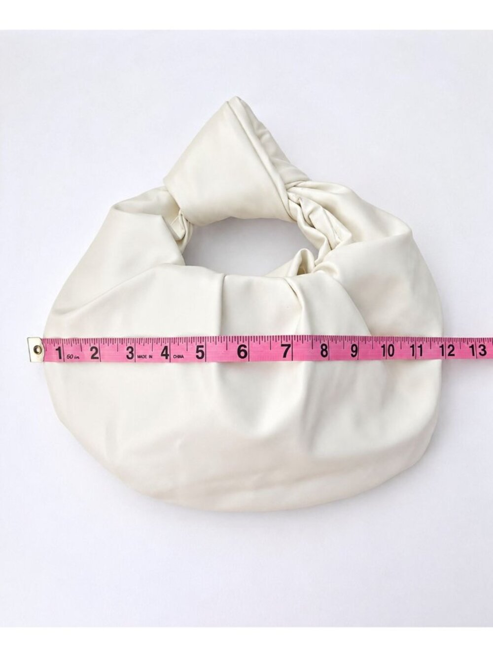 Soft Ivory Ruched Knot Shoulder Bag Minimalist Slouchy Cloud Handbag Faux Leathe - Picture 6 of 6